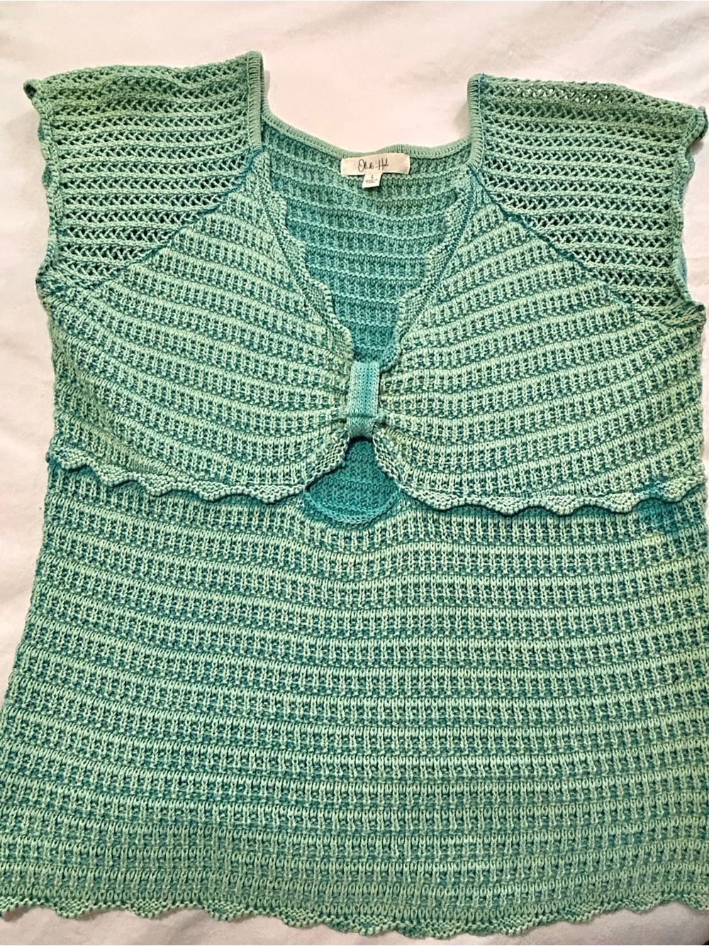 Oli & Hali Mint Green Crochet Knit Cap Sleeve Top Large